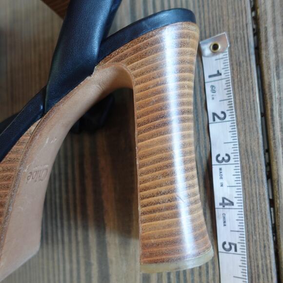 Chloe Platform Shoes 41 Black Tan Leather Wood Block High Heels Boho 70s Italy - Picture 10 of 10